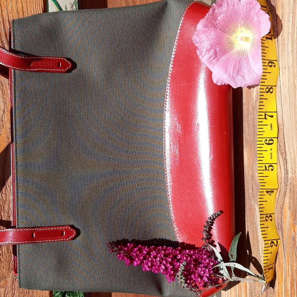 Vintage Kate Spade Red Leather & Army Green Canvas Handbag